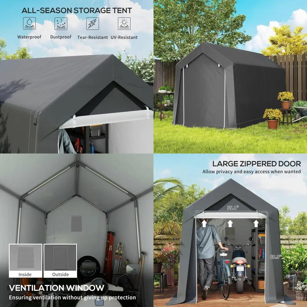 

Прочный навес для хранения на открытом воздухе, 7 футов x 12 дюймов, водонепроницаемая садовая палатка с вентиляционным окном, с подвижной дверью для велосипедов, инструментов, серый