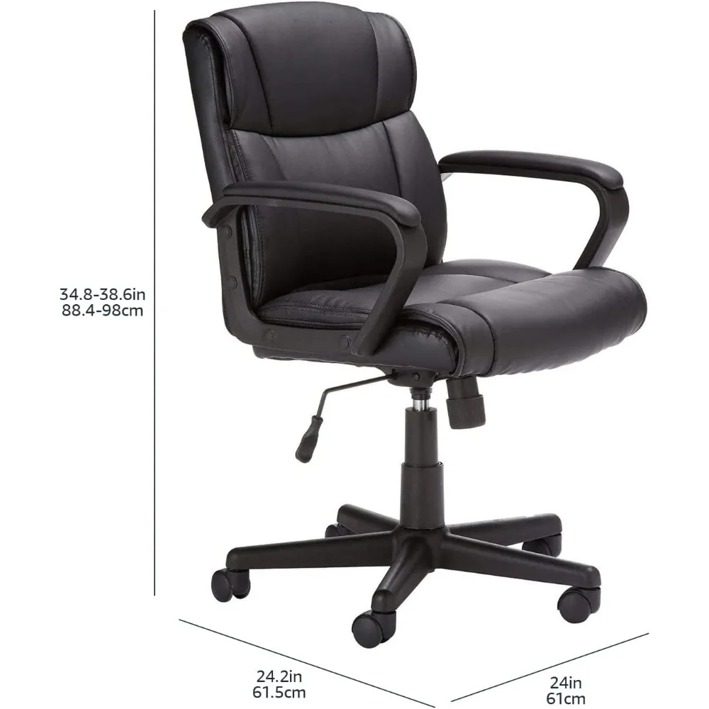 Computador do escritório Task Desk Chair, braços acolchoados, Mid-Back ajustável, 360 Swivel rolamento giratório, Faux Leather, 275 Pound Capacidade