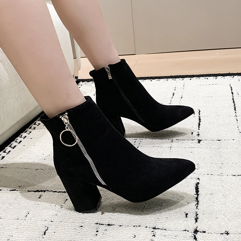 Women's High Heels Fashion Side Zipper Pointed Toe Non-Slip Skinny Booties