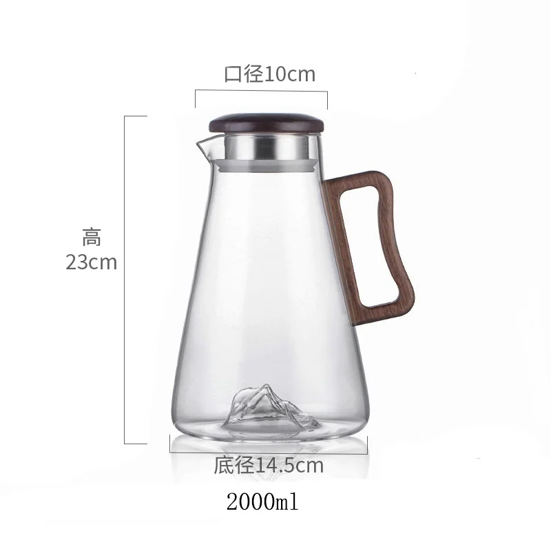 Large Capacity 2000ML Glass Cold Water Jug Heat Resistant Water Pot With Wooden Handle Filter Lid Juice Glass Pitcher Bottle