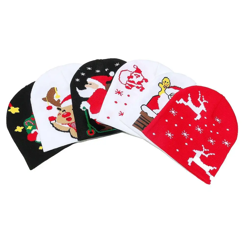 Fashion Reindeer Christmas Hat Christmas Tree Bow Red Knitted Woolen Hat Green Cartoon Xmas Headwear Party Supplies