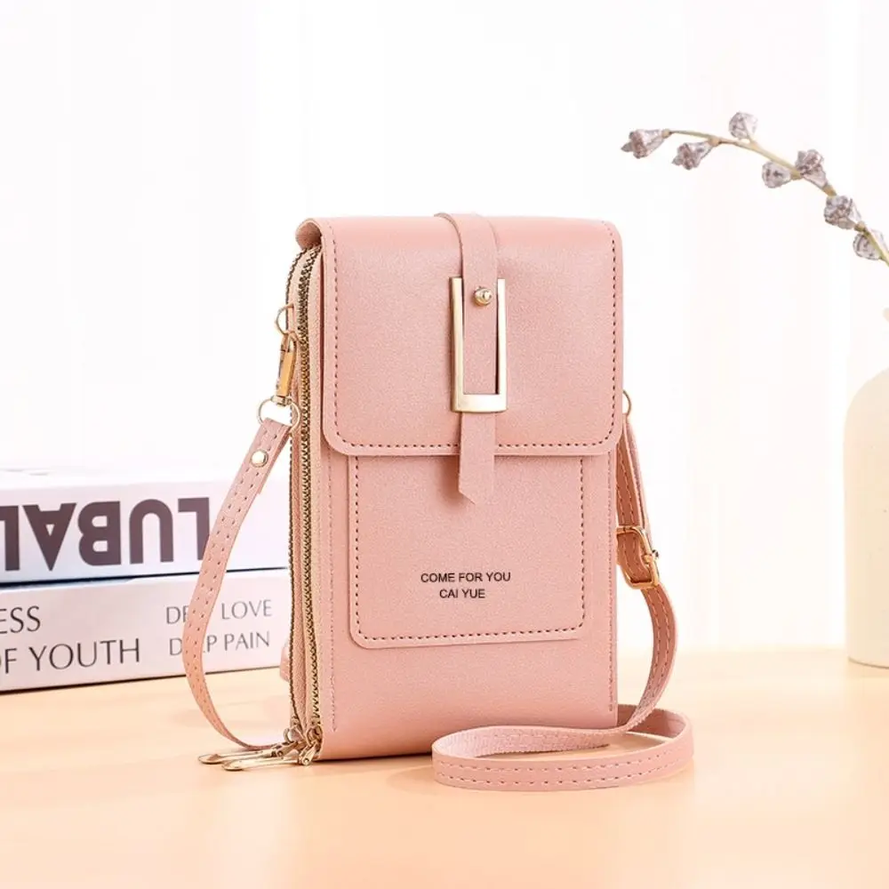 หนัง PU หน้าจอสัมผัสไหล่กระเป๋าโทรศัพท์สแควร์ Crossbody หน้าจอสัมผัสกระเป๋าโทรศัพท์มือถือมัลติฟังก์ชั่นโปร่งใส