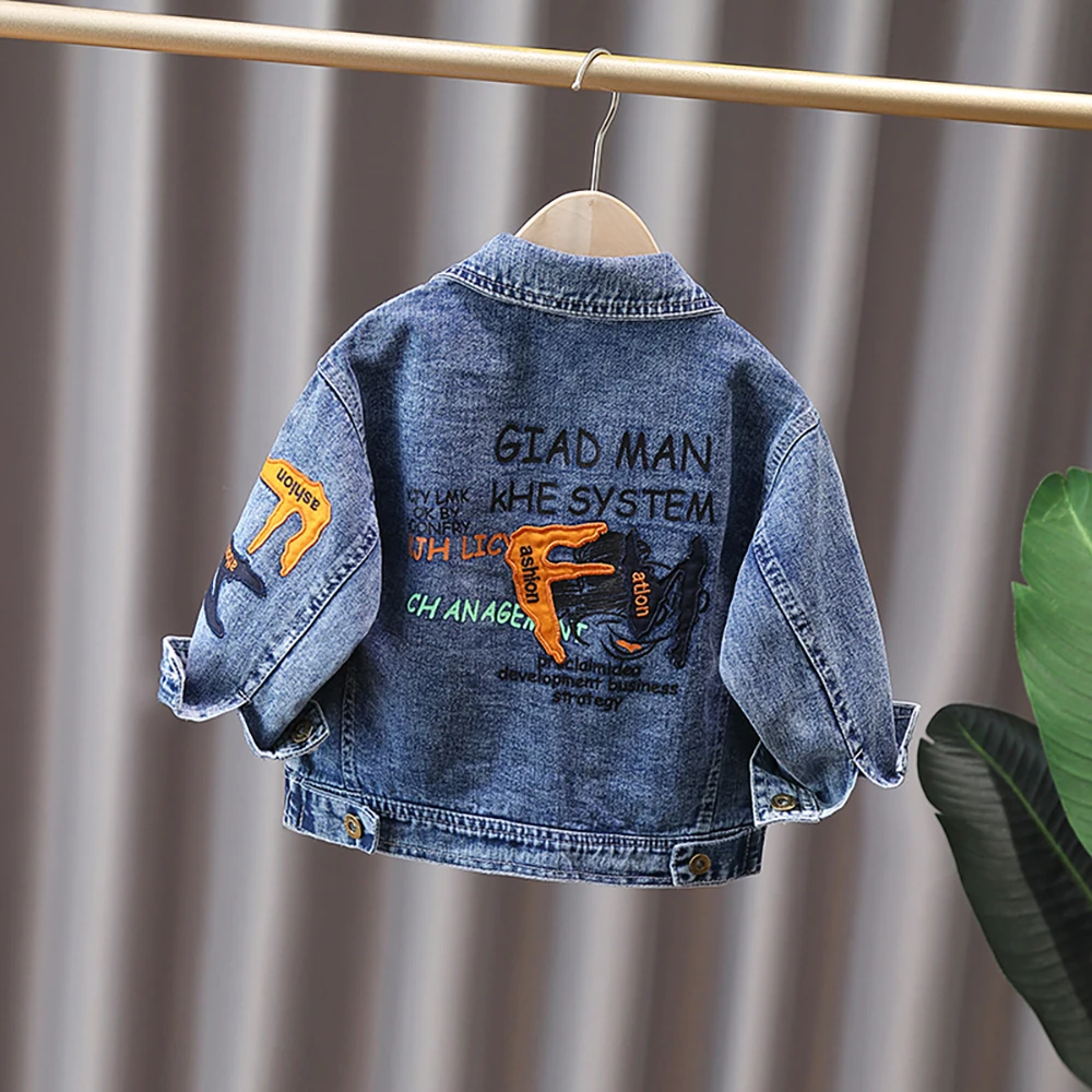 2-8Years Old Boys Denim Jackets Spring Autumn Kids Casual Loose Jean Coat Cartoon Embroidery Long Sleeve Jacket Children Clothes