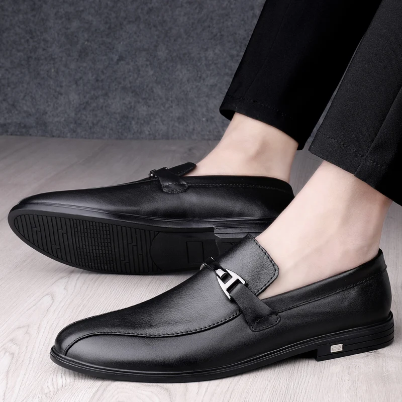 High Quality Comfy Genuine Leather Business Shoes Leather Loafers Mens Casual Shoes Luxury Brand Mens Office Formal Dress Shoes