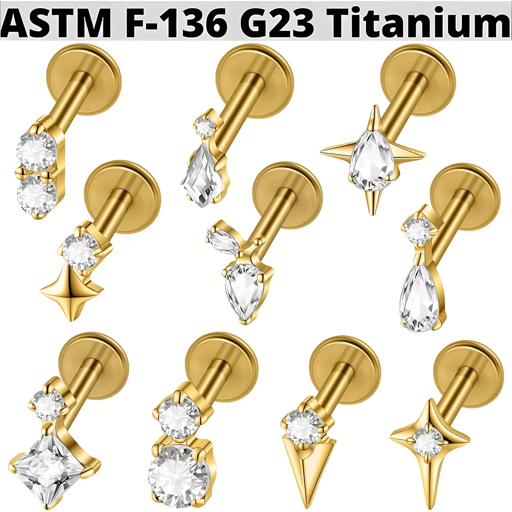 1PC G23 Titanium Cross Star Cartilage Earrings Stud Zircon 16G Internally Threaded Radish Helix Ear Tragus Body Piercing Jewelry