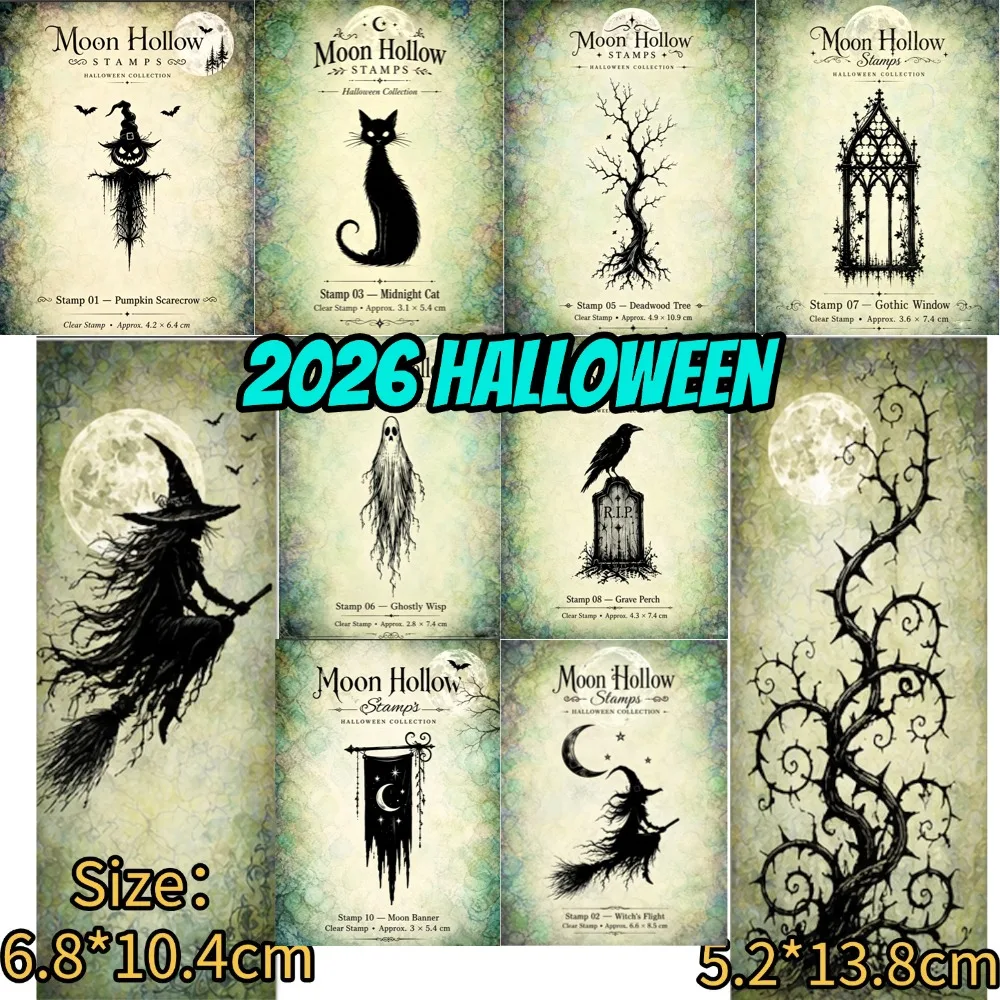 2026 Neue Halloween-Lichter- und Fledermaus-Stempel für DIY-Scrapbooking, Bastelarbeiten, Fotoalbum-Vorlagen, handgemachte Dekoration