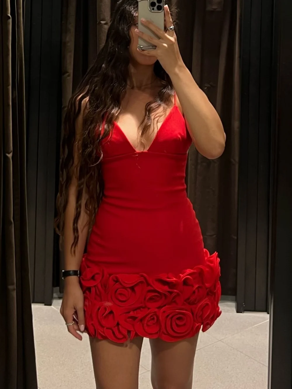 Women's Sexy Red Rose Mini Dress V-Neck Suspender Safety Pants Dress New Summer Fashion Festival Dinner Date Party Dress