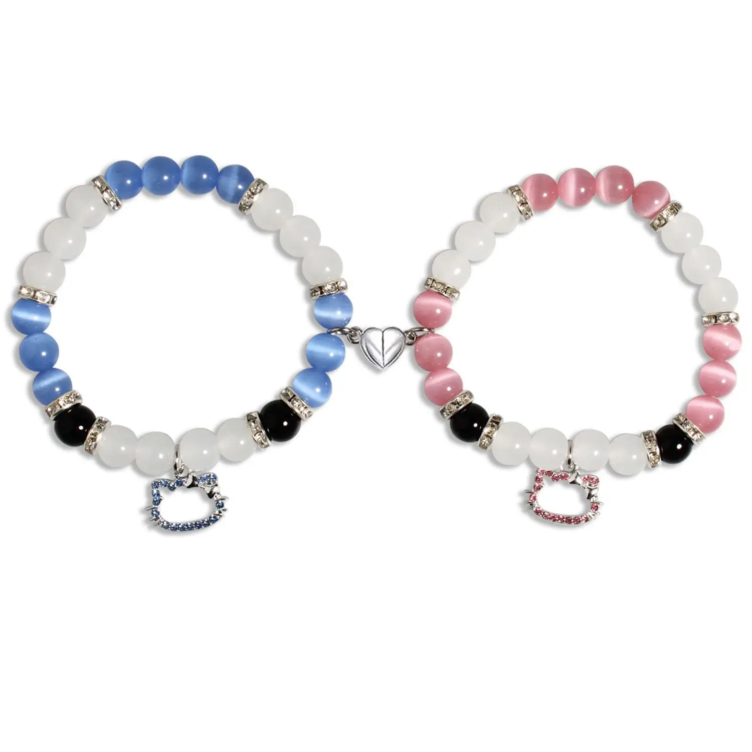 2Pcs/Set Gothic Spider Animal Beaded Bracelet Creative Heart Magnetic Matching Couple Bracelets for Women Men Halloween Gift