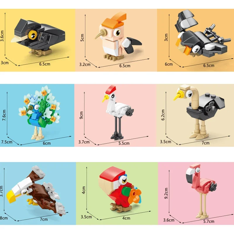 Bricks Animal Bird Paradise Crow Parrot Peacock Eagle Flamingo Building Blocks Kit 10in1 Kids Toy Model Children Gift Girl view 4