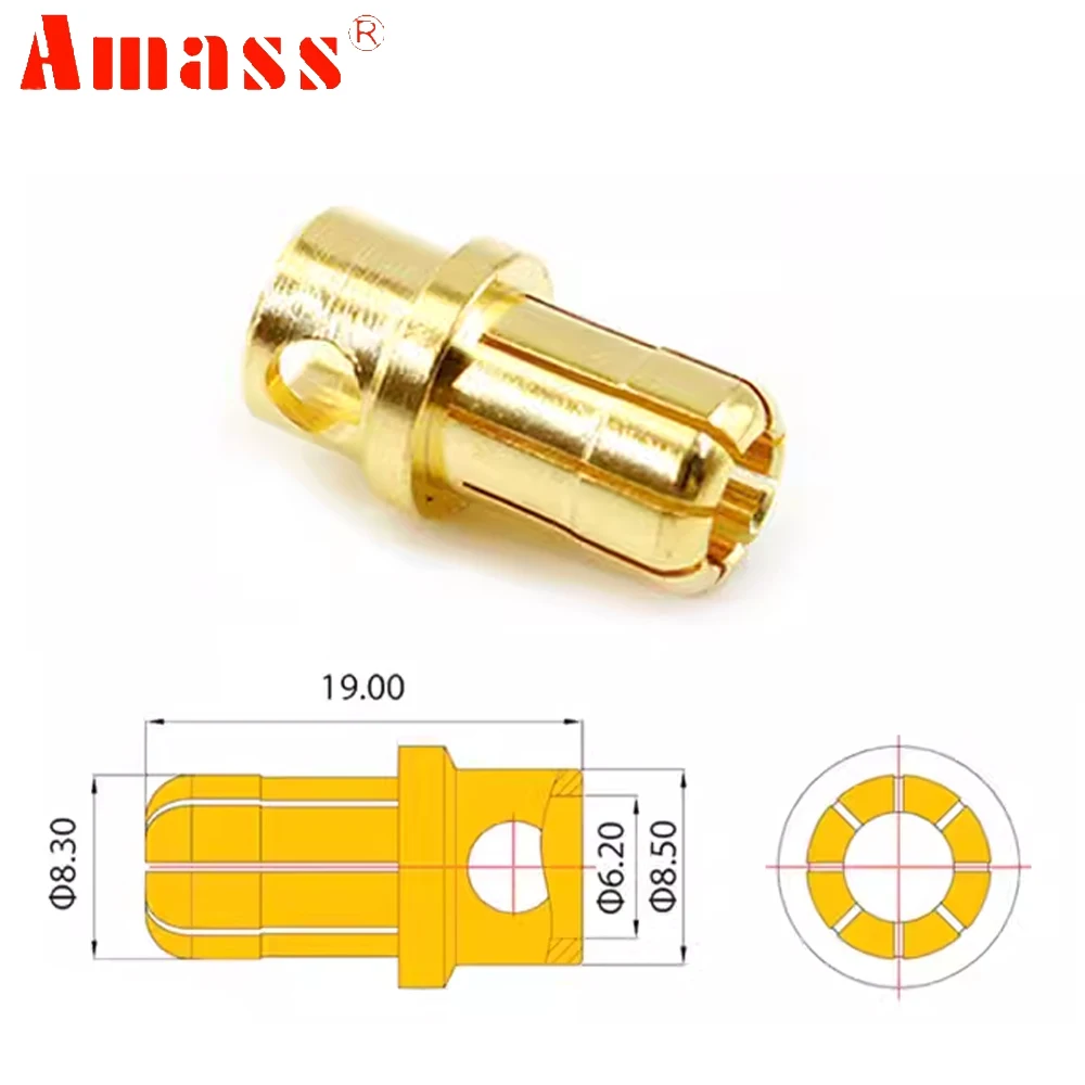 Amass-Banhado a ouro Banana Plug para RC Car, caminhão, Drone Parts, alta corrente, cobre, fêmea, macho, Motor ESC, DIY, 8,0mm, 180A, 5 pares por lote