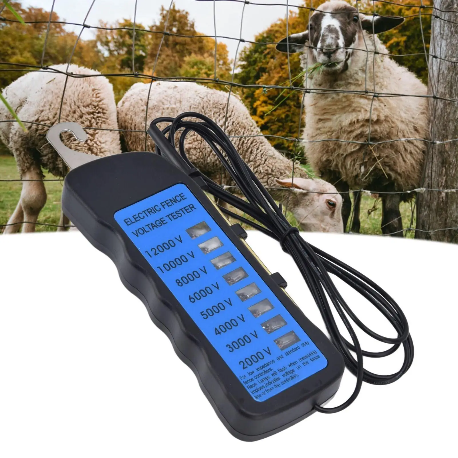 Neon Fence Tester tensão com 8 luzes indicadoras, Medidor de esgrima elétrica impermeável, uso doméstico e agrícola, 12KV, 2000-12000V