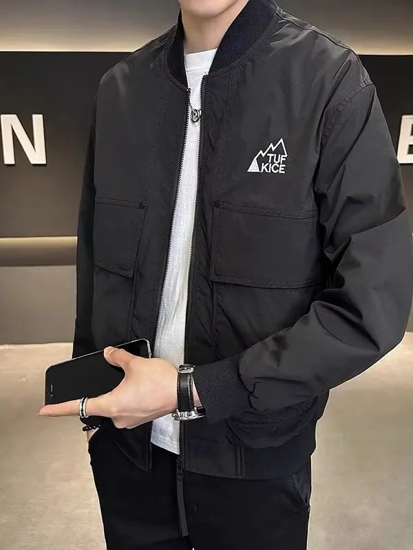 

Мужская бейсбольная куртка, новинка осени 202, повседневная рабочая одежда с воротником-пилотом, верхняя одежда на молнии, свободная посадка из полиэстера, ветрозащитная верхняя одежда