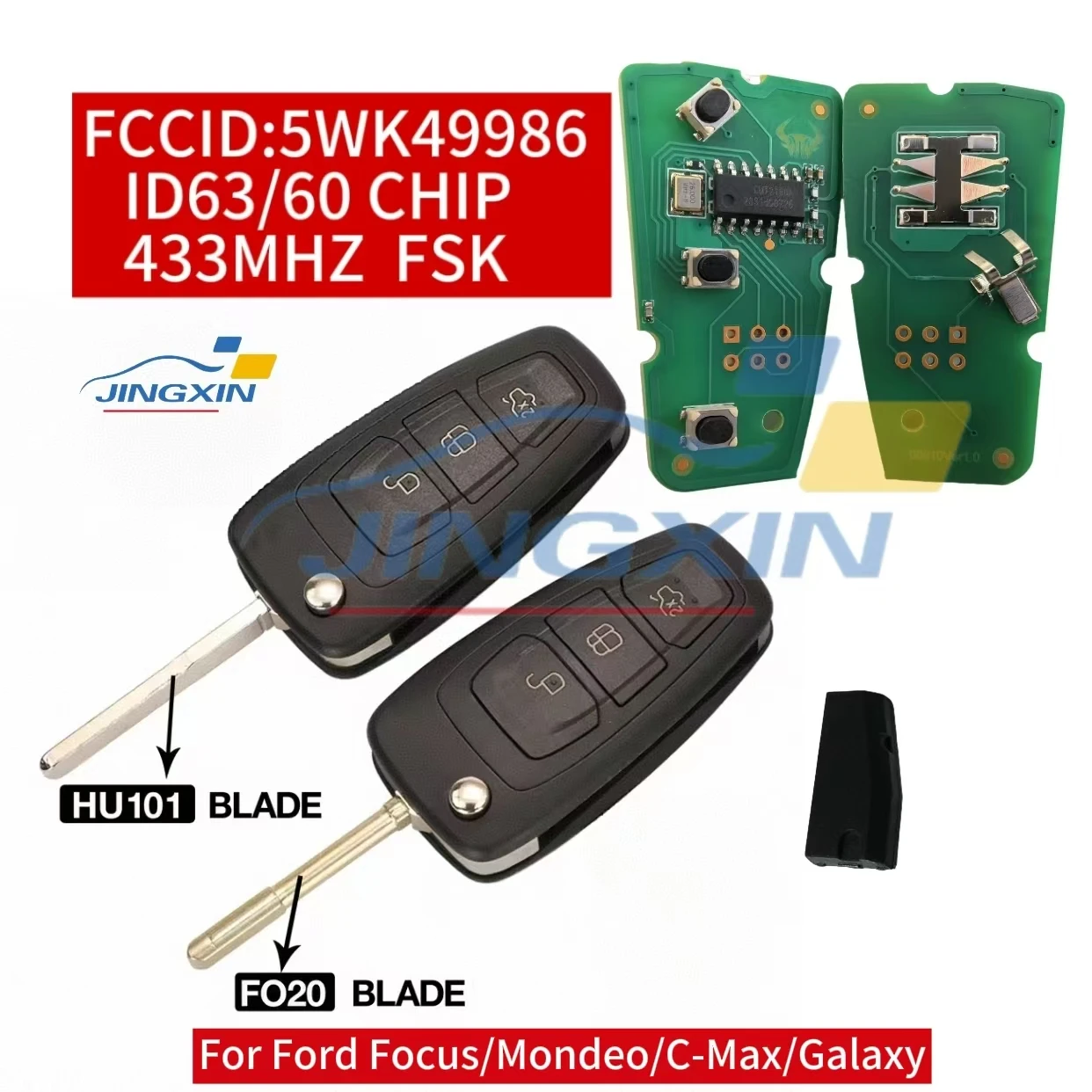 Jingxin 3Button 433Mhz 4D60/63+ Chip 5WK49986 Flip Remote Car Key For Ford Mondeo/Focus/C-Max/Grand C-Max/Galaxy/S-Max 2010-2013