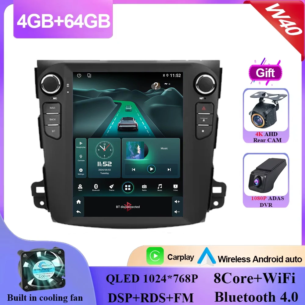 9.7 "Android 16 Voor Mitsubishi Outlander Xl 2 2008-2011 Autoradio Multimedia Speler Stereo Navigatie GPS Carplay 4G HDR Scherm
