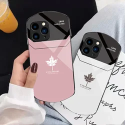 Far Peak Blue Maple Leaf For Iphone 11 12 13 14 15 Pro Max Plus Mini 7 8 Se 2020 X Xs Xr Elliptical Tempered Glass Phone Case