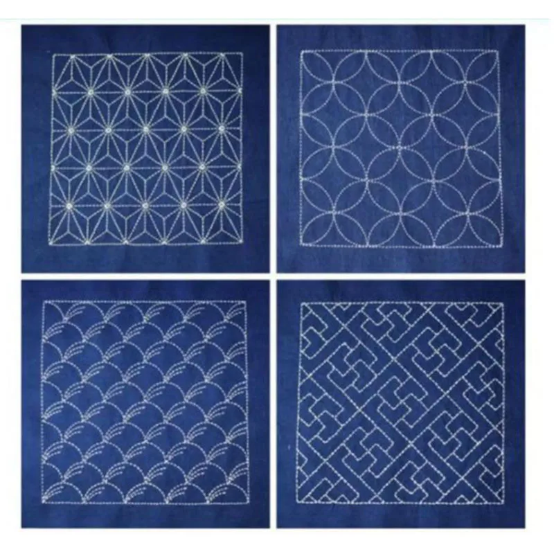 

Sashiko Embroidery Kit for Beginners, Pre-Printed DIY Handkerchief Craft Set with 31cm Cotton Fabric, Traditional Sewing Starter