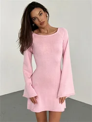 Tossy-minivestido de punto con espalda descubierta y cordones para mujer, vestido holgado de manga larga a la moda, de cintura alta, para vacaciones y playa, 2023