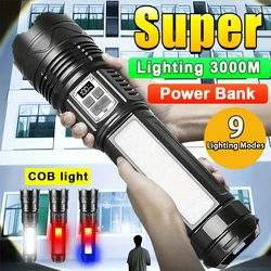 High Power LED Flashlight Super Bright LED Spotlight Long Range Torch Zoom Emergency Outdoor With Digital Power Display