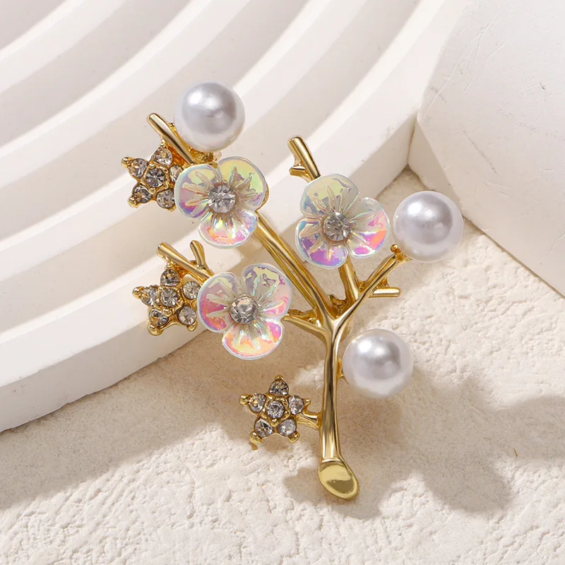 Fashion Plum Blossom Twig Brooches For Women femininity sense Chinese style pearl Flower Lapel Pins corsage clothing accessories