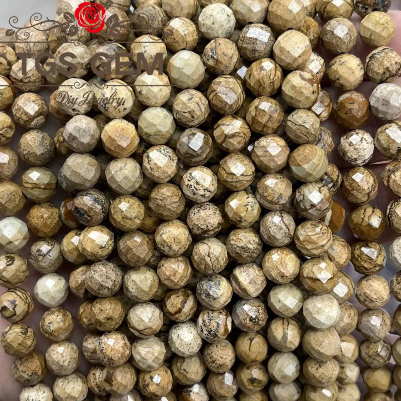 

Factory Engraved hard cut round bead natural AAA Picture stone Mausoleum pattern small cut scattered beadsDIY Bracelet jewelry