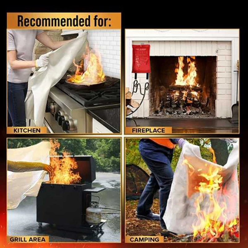 Emergency Fire Blanket, Fire Blanket, Fire Suppression Blanket For Kitchen, Grill, Fireplace (47Inch X 47Inch) Durable