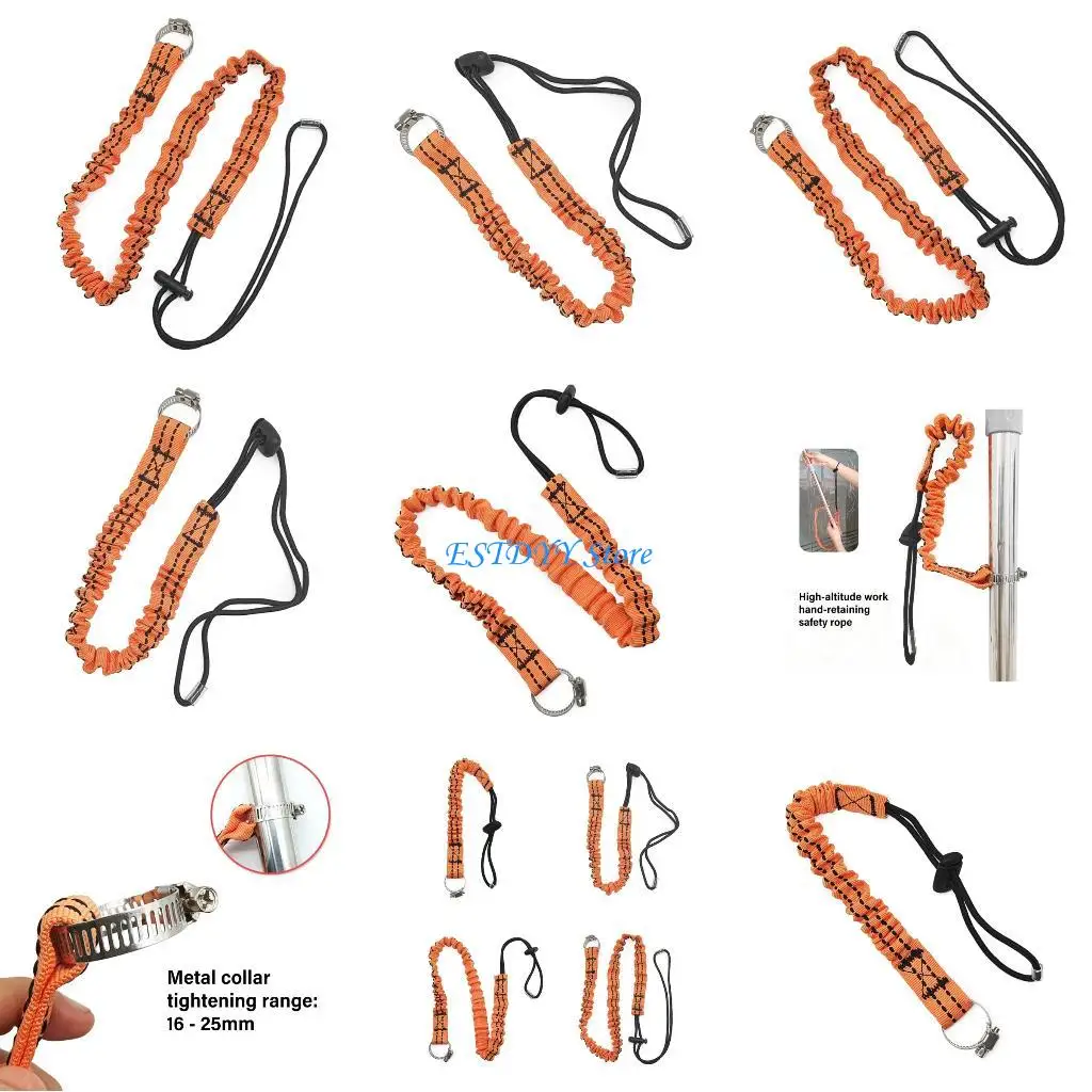Cordón herramientas portátil G6DE con abrazaderas manguera fijas, cuerda seguridad gruesa, correas elásticas cordón