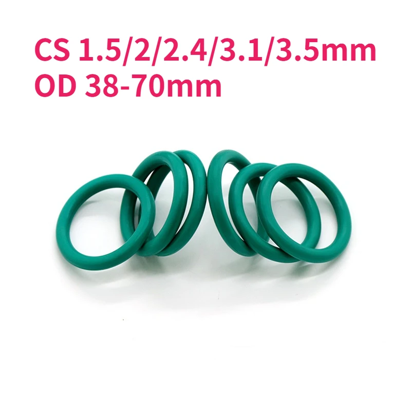 Thickness CS 1.5/2/2.4/3.1/3.5mm Green FKM Fluorine Rubber O Ring Gasket OD 38-70mm Round Seal Washer Oil and Acid Resistant