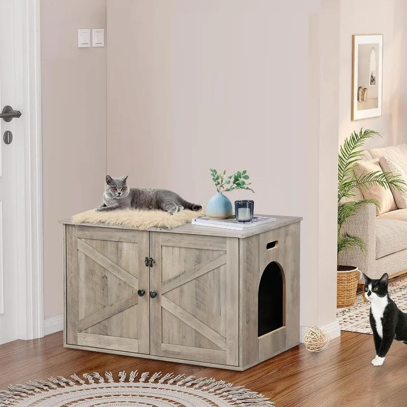 Litter Box Furniture Hidden with Removable Divider, Wooden Cat Washroom Furniture, Indoor Cat House