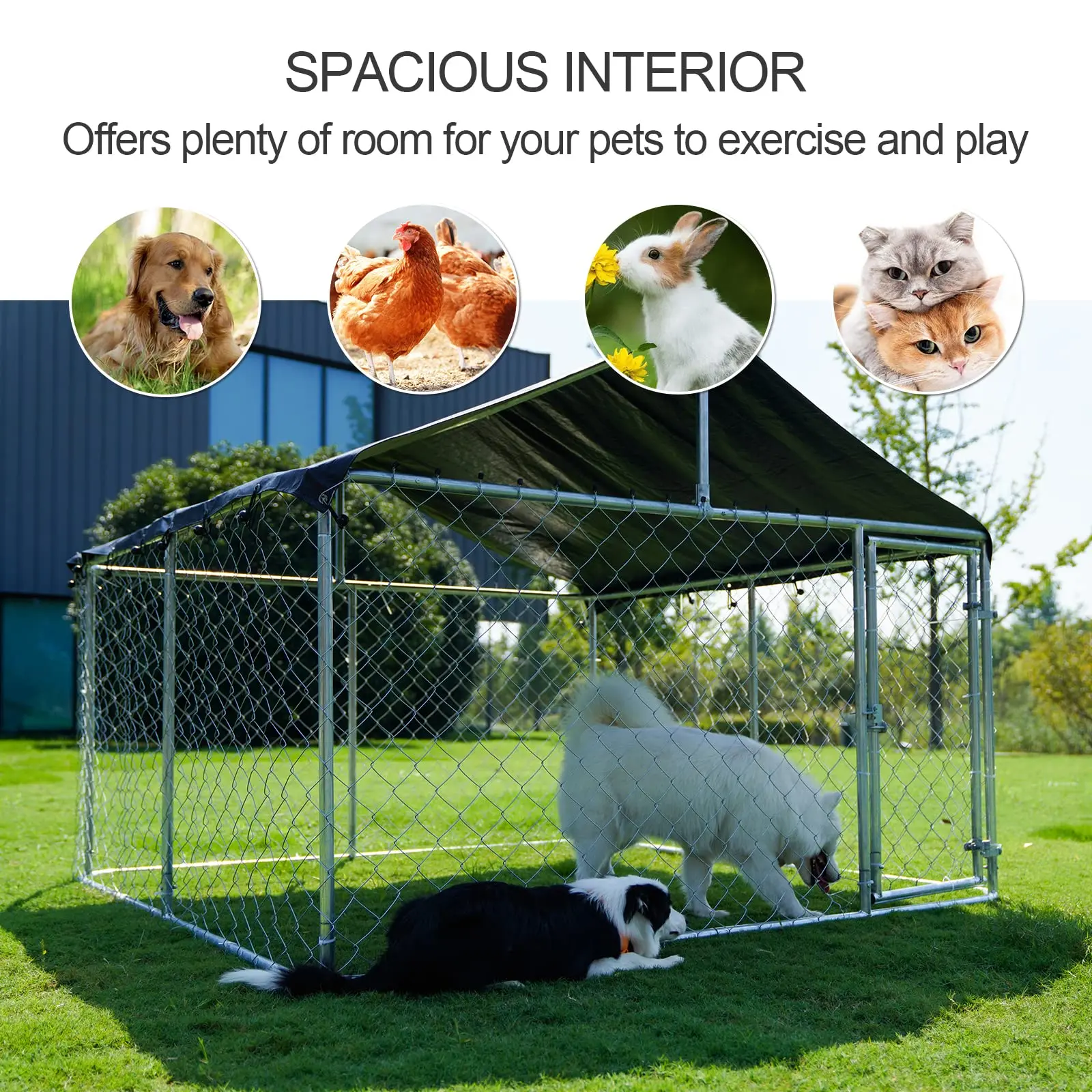 Outdoor Dog Playpen Heavy Duty Dog Kennel House Mesh Dog Big Cage Pet Kennel Steel Fence with Secure Lock