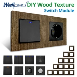 Wallpad Wood Texture Aluminum Panel Wall Light Switch Function Key Only DIY Free Combination 52*52mm  1 2 3 4 5  Multiple Frame
