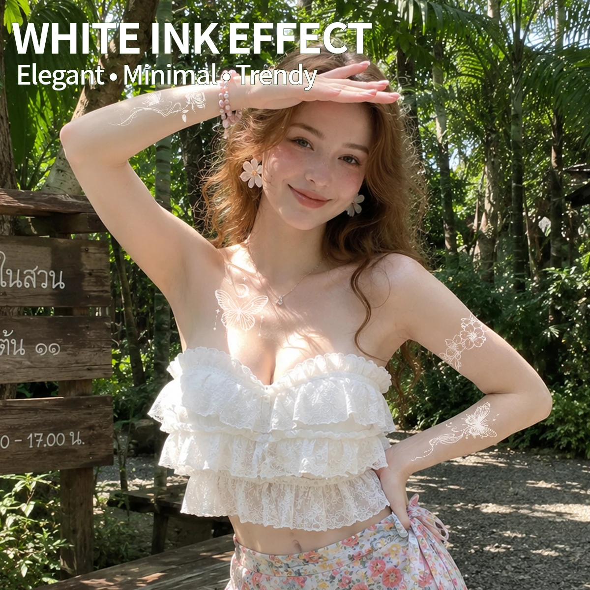 White Ink Premium Temporary Tattoo Stickers 6Pcs Set, Skin Safe Water Transfer Body Art for Adults Party Festival