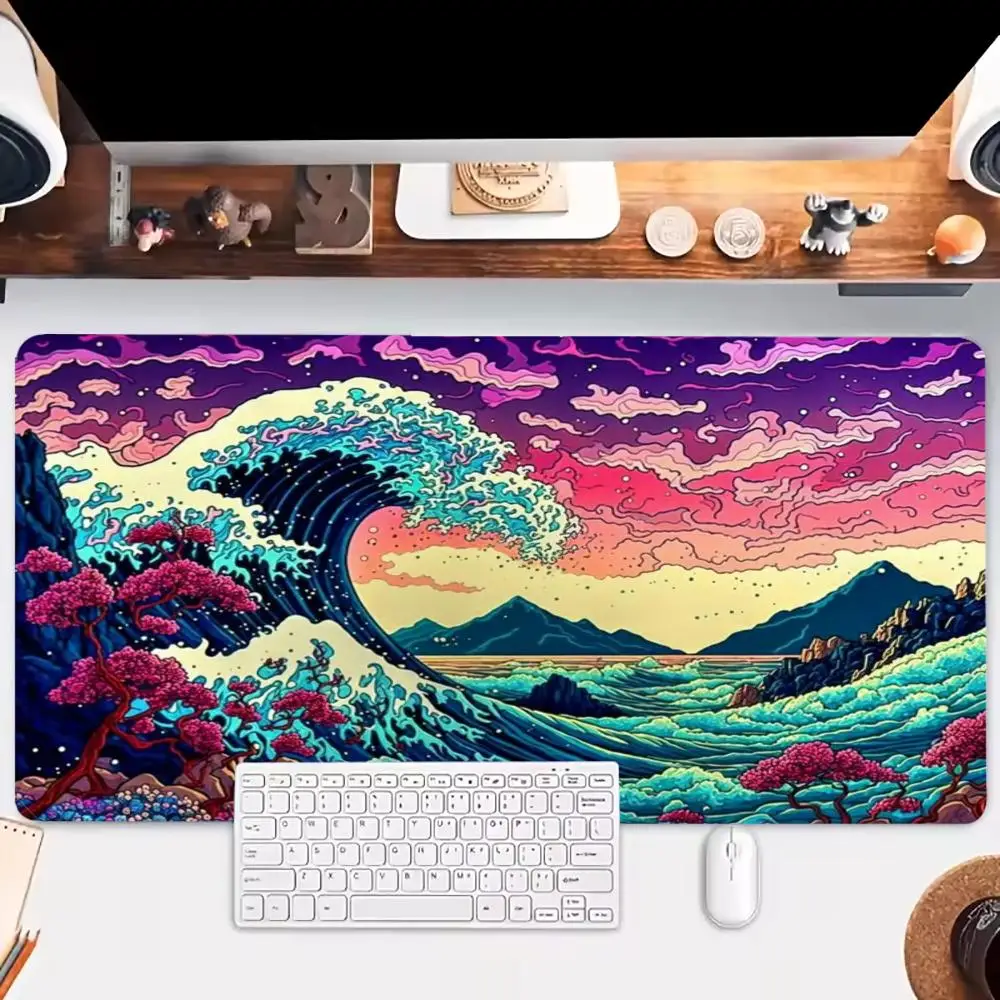 Playmat Mouse Pads For Games Game Card Pad With Retro Pixel Great Wave Off Kanagawa Art For Laptop Office Table Mat