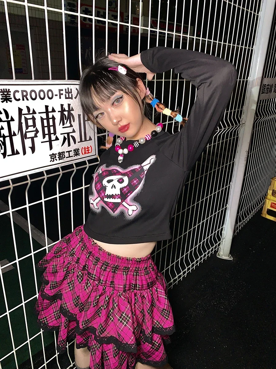 

Ruibbit Japanese Harajuku Hot Girl Sweet Print T-shirts Black White Long Sleeve Women Tees Female T Shirts Streetwear