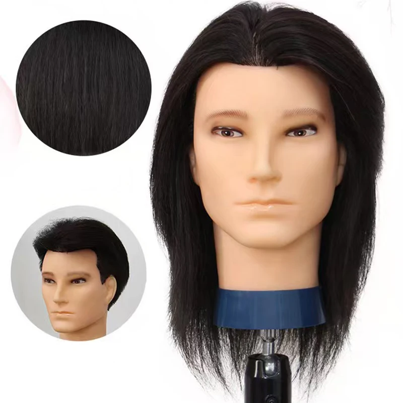 

Man Mannequin Head with hair 8inch 100% Human Hair Doll Head Practice Training Manikin Head With Clamp Stand
