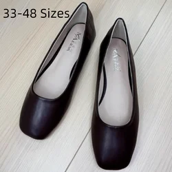 Flat Shoes Women Ancient Authentic Leather Barefoot Casual Slip-On Square Toe Wide Fits Flats 3 44 48 Narrow And Big Feet Brown