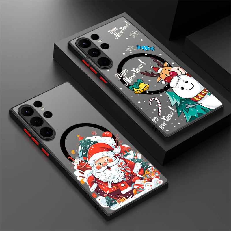 Santa Claus Magnetische Telefon Fall Für Samsung Galaxy S24 S25 S21 FE S25 Rand S23 S22 Ultra Plus Für Magsafe Eisen ring Hard Cover