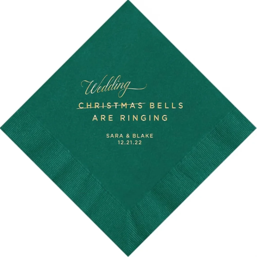 

Personalized Christmas Wedding Napkins Wedding Bells are Ringing Cocktail Beverage Luncheon Dinner and Guest Towel Size Availabl