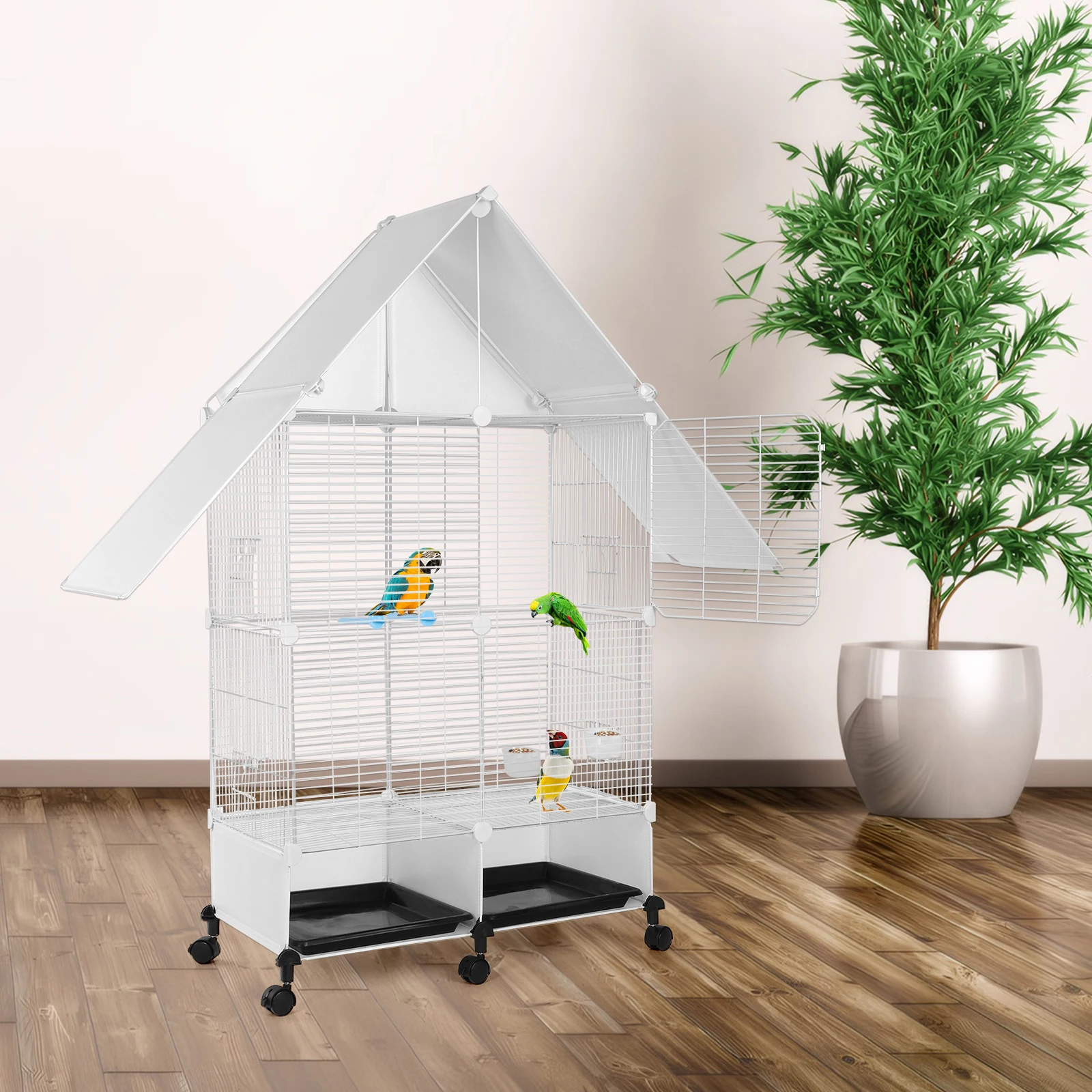 

Bird Cage with Rolling Stand House Shape Bird Cage with Lock 2 Tier Bird Cage Bird Villa for Parakeets Parrot Cockatiels