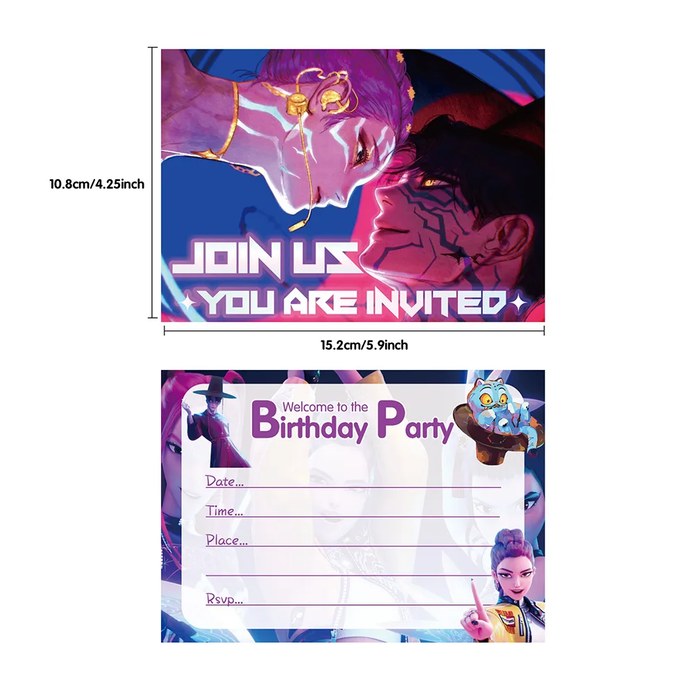 12pcs KPop Demon Hunters Birthday Invitation Cards with Envelopes, Huntrix Girls Party Invitations Set with Stickers for Birthda