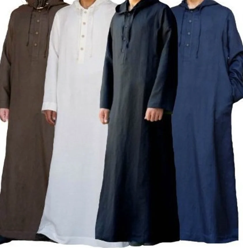 MMuslim Men Jubba Thobe Long Sleeve Solid Color Breathable Robe 2022 Hooded Shirt Islamic Arab Men Robe S-5XL