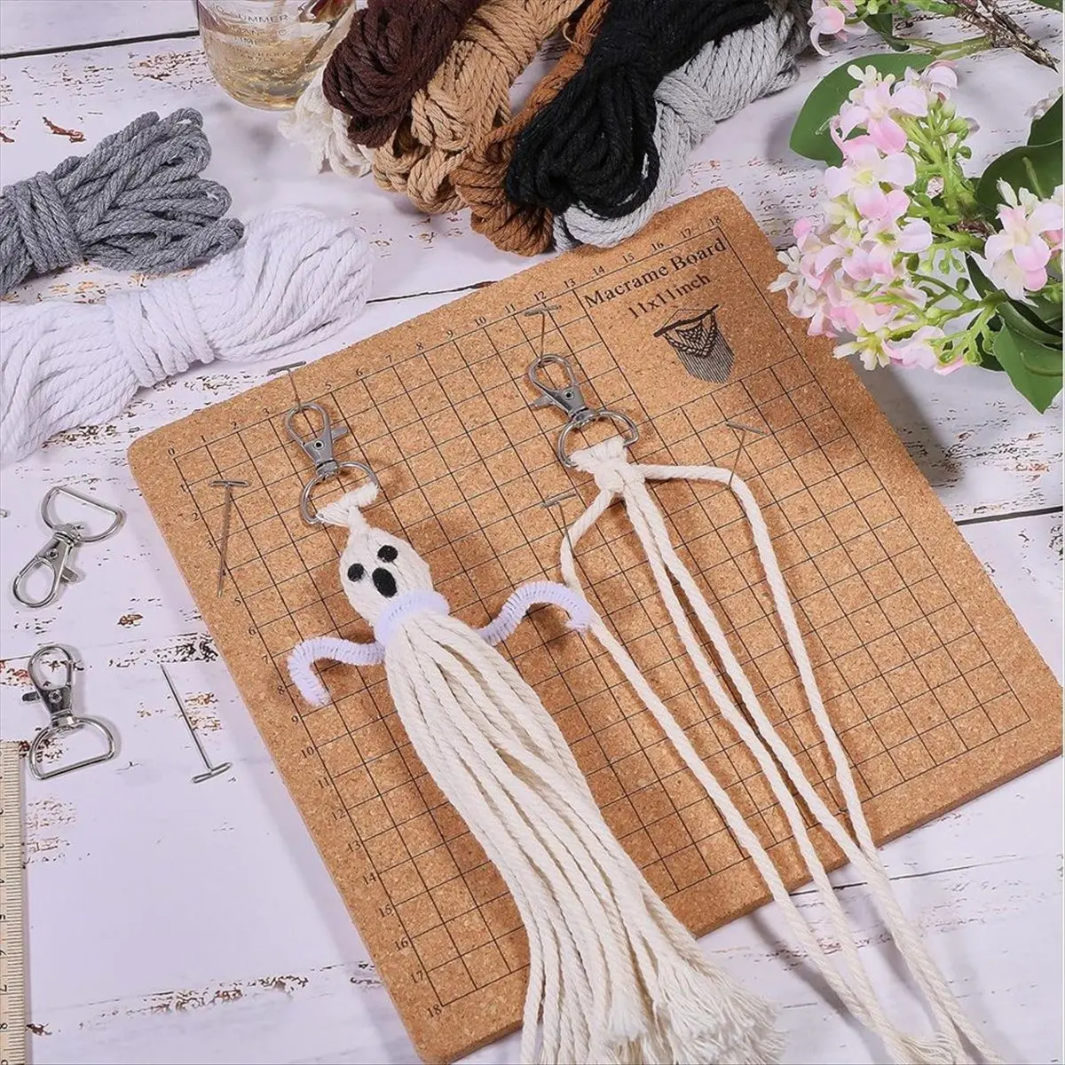 

Деревянная доска для макраме 11x11 дюймов и набор булавок с хлопковым шнуром длиной 40 м, 10 шт., брелки для плетения, принадлежности для плетения, набор для макраме