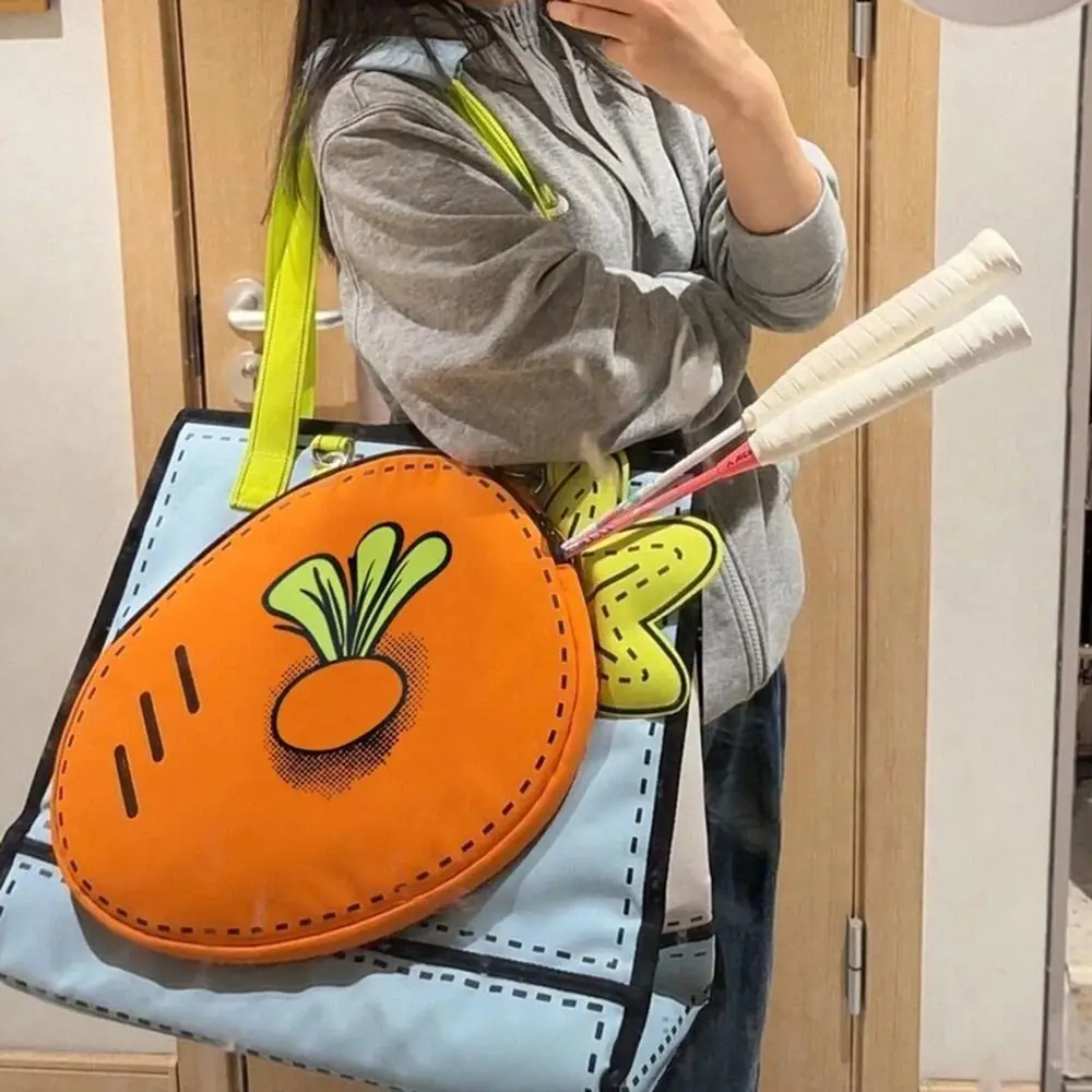 

New Cartoon Tennis Carrot Bag Large Capacity Nylon Fabric Sport Racket Storage Bag Strong Durable Fitness Shoulder Bag Girls