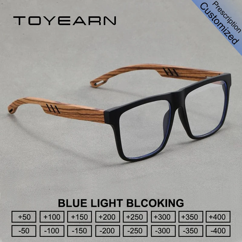 

TOYEARN Bamboo Wood Square Reading Glasses Women Men Blue Light Blocking Myopia Hyperopia Prescription Optical Eyeglasses Frame