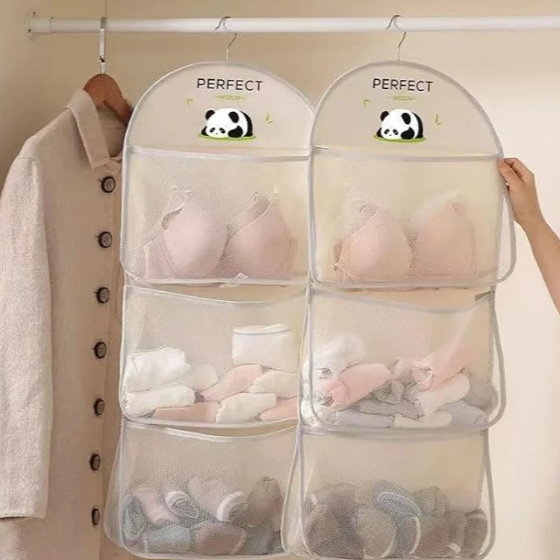 1/2/3-stöckiger Netz-Hängeaufbewahrungsbeutel, Wand- und Schrank-Organizer, Sichtbare Netztasche für BHs, Unterwäsche, Socken, Wohnheim, Zuhause, Kleiderschrank-Aufbewahrung – Detail 3