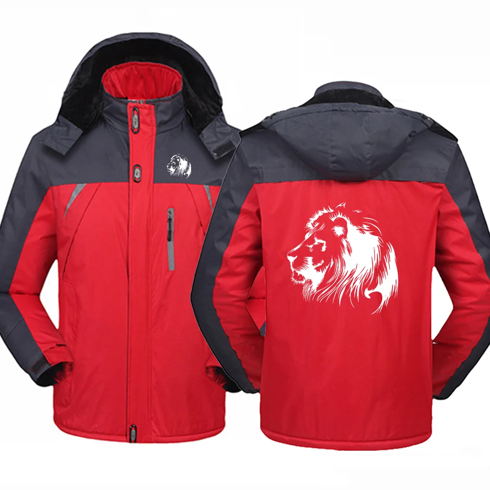 Meditation Lion Printed Winter Jacket Men Windbreaker Windproof Waterproof Thicken Fleece Outwear Cycling Outdoorsports Military