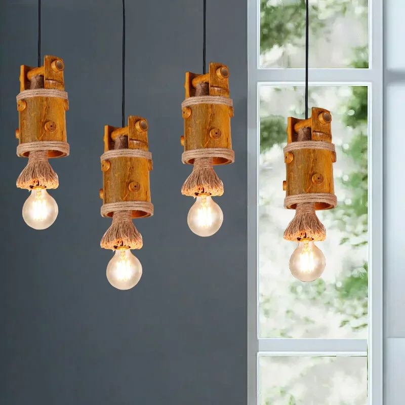 

Nice Vintage Industrial Style Pendant Lights Bamboo Hemp Rope Lighting Fixture