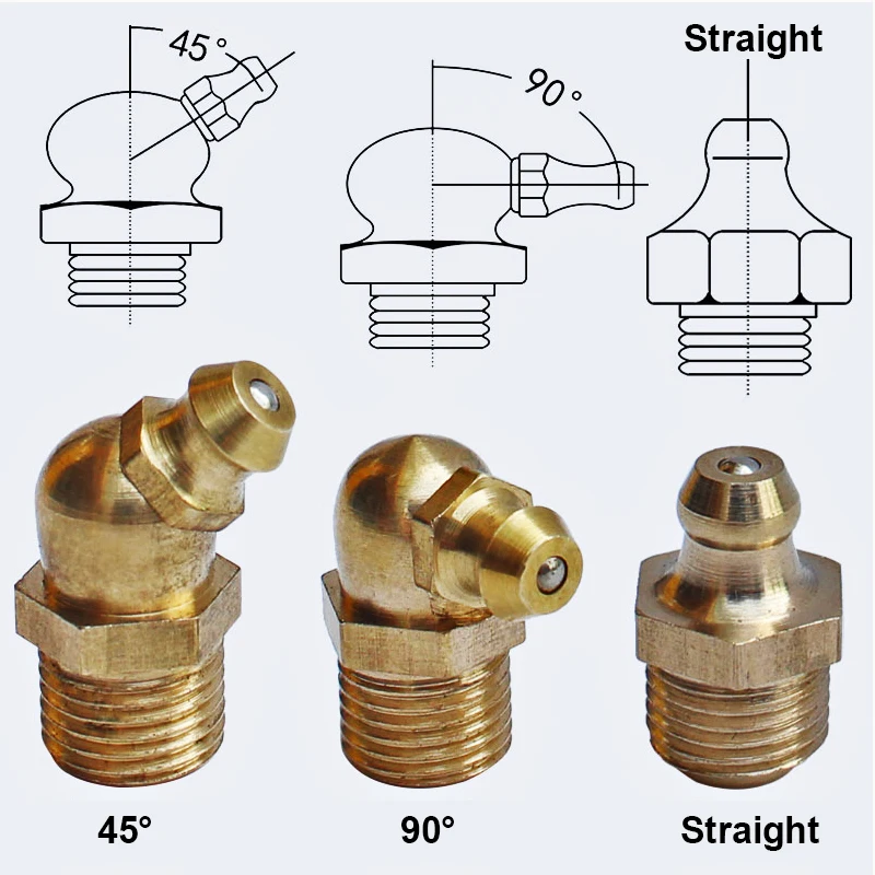 M4/m5/m6/m8/m10/m12/m14/m16 Brass Grease Nipple Fitting Mechanical Lubrication Pure Copper Butter Nozzle Curved Nozzle Oil Gun