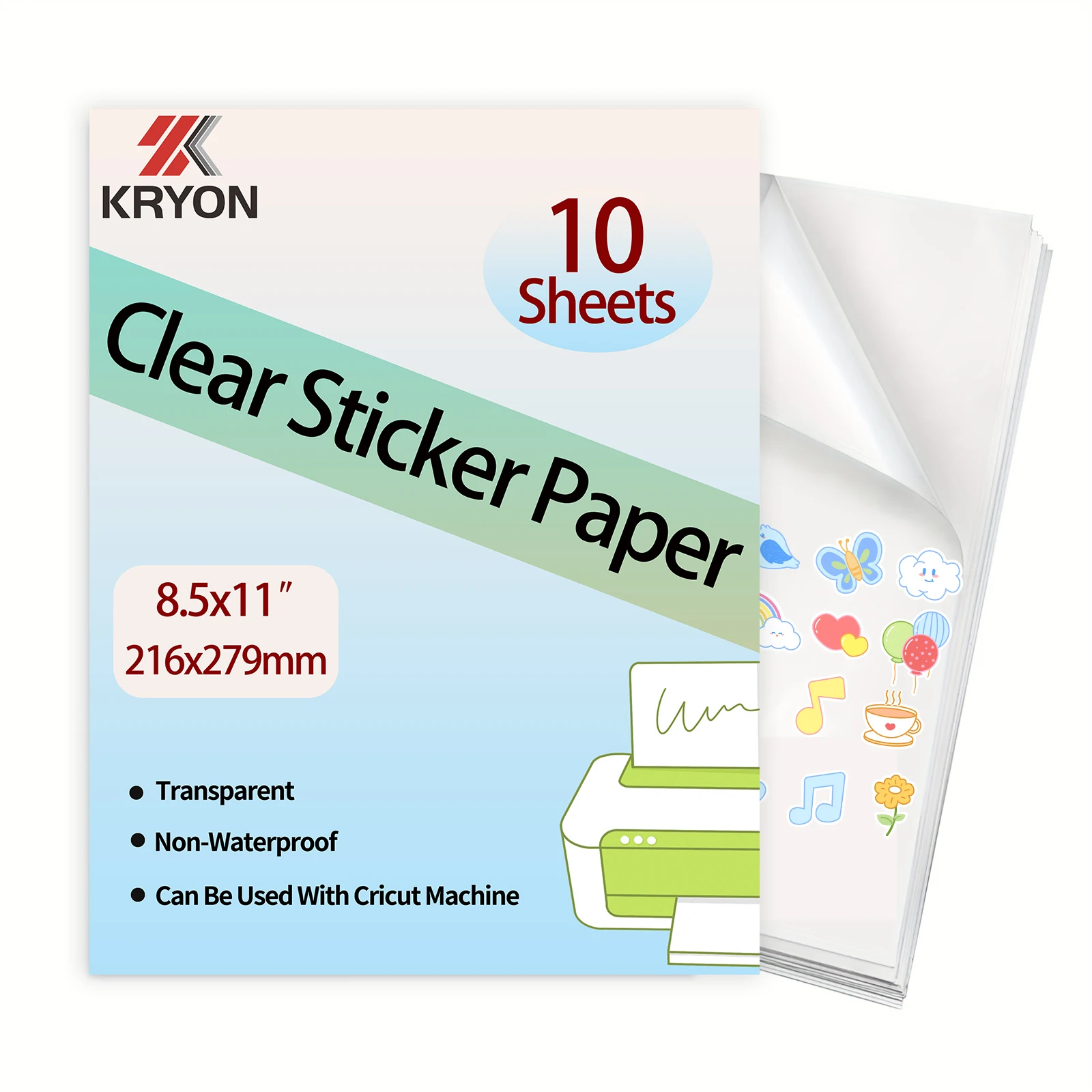 216x279mm 10 Sheets Printable Vinyl Sticker Paper for Inkjet Printer 100% Clear Transparent Non-waterproof Decal Paper