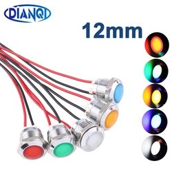 12mm su geçirmez Metal küresel yuvarlak Indicat sinyal lamba ışığı 3V 6V 12V 24V 220V tel kırmızı sarı mavi yeşil 12ZSD.QX.X