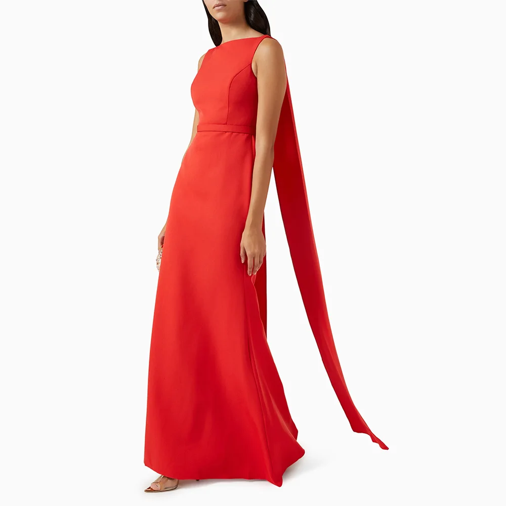 

Orange Red Formal Party Dresses for Women 2024 Sleeveless Mermaid Evening Gowns Long Boat Neck Draped Elegant Prom Dress